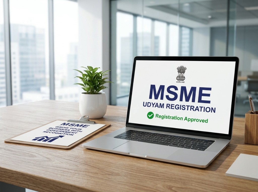 MSME Udyam Registration Approved on laptop in a modern office